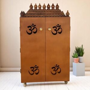 Honey MDF Sheesham Big Wooden Pooja Cabinet For Home