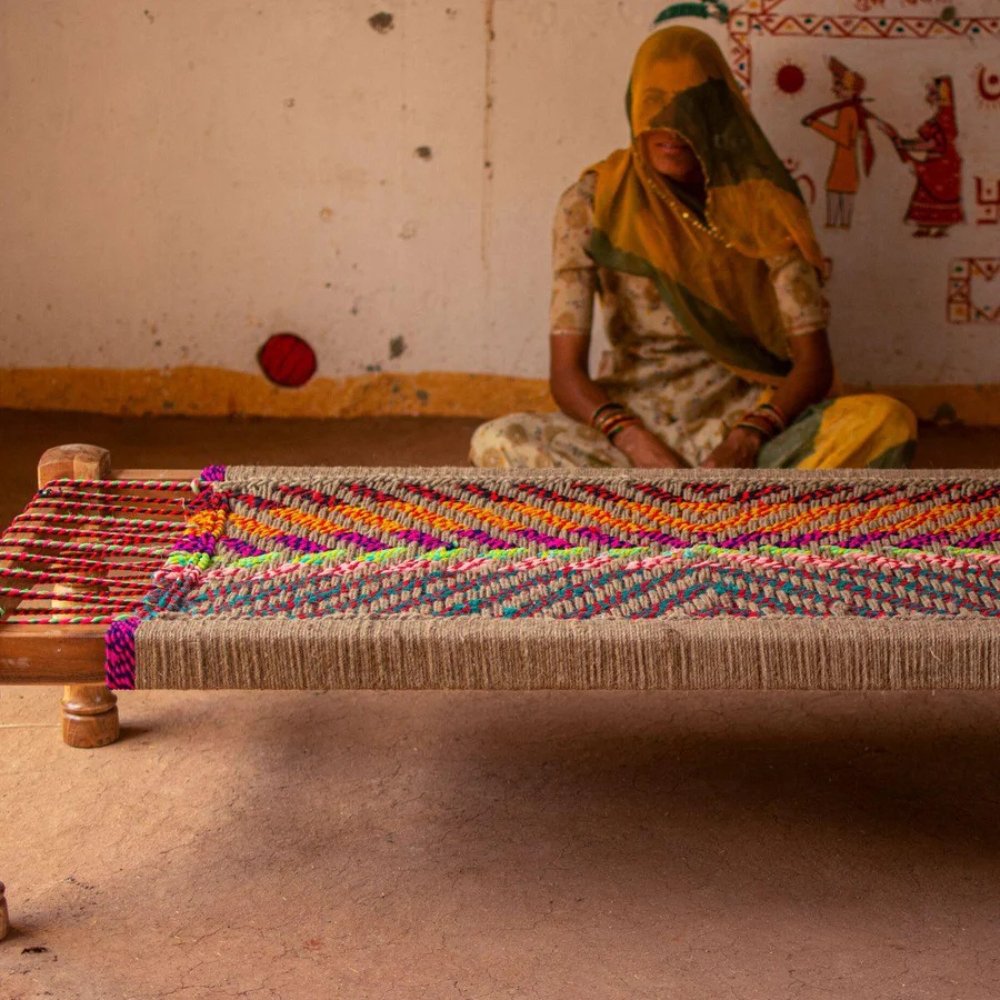 1 Rajasthani Traditional Jute & Textile Charpai Khaat - Image 1