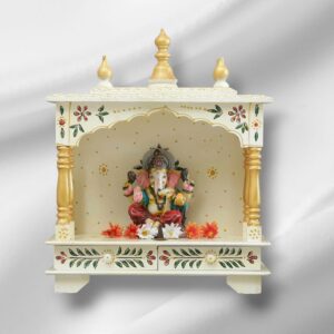 White Sheesham Wood Wall Mounted Hand Painted Mandir
