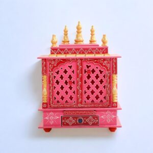 Rajasthani Handpainted Wooden Pink Home Temple