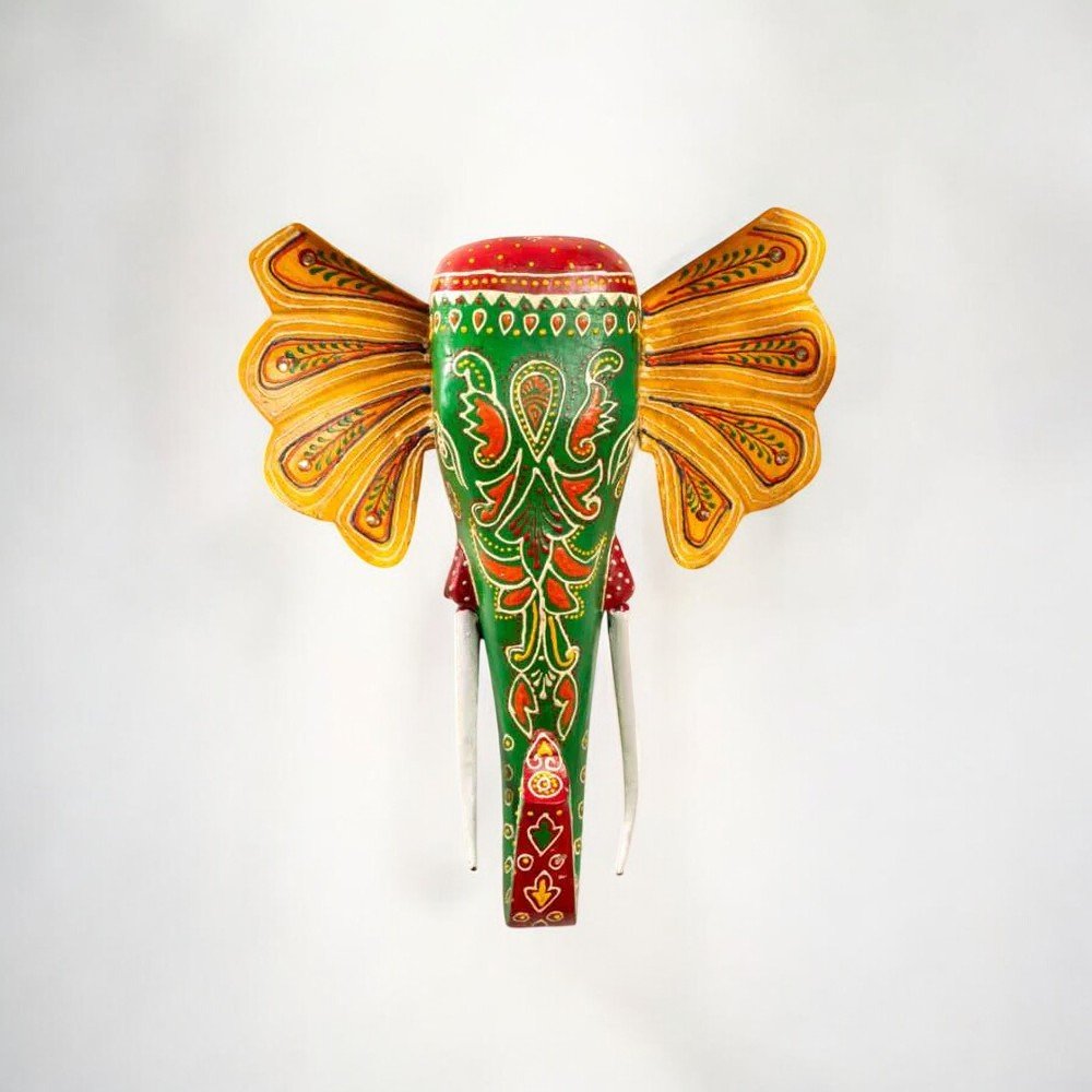 1_16784136-c6b9-4d19-8696-fe1fb61a7316-Photoroom Green Handpainted Elephant Wall Décor - Image 1