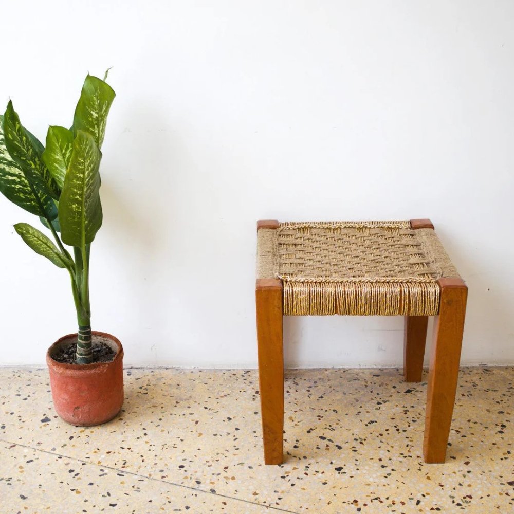 2 Rajasthani Duckling Jute & Gold Stool - Image 1