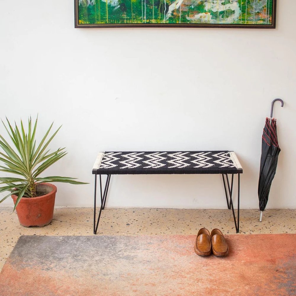 2 Jodhpure Modern Cotton Rope Metal Bench - Image 1