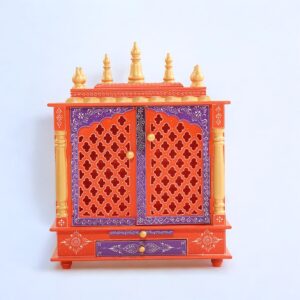 Rajasthani Hand Painted Wooden Orange Color Temple