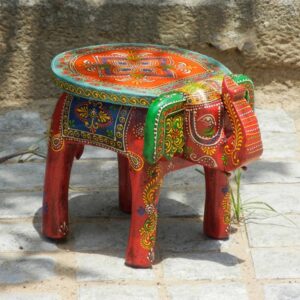Rajasthani Beautiful Design Handpainted Wooden Elephant Stool