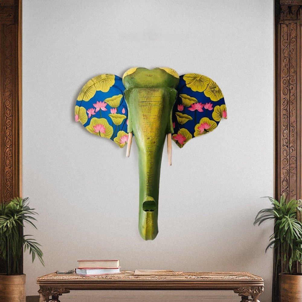 4 Inch (6) Green Handpainted Elephant Wall Décor - Image 1