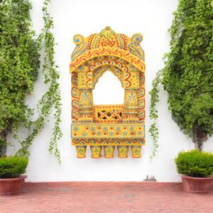 Rajasthani Royal Yellow Painted Wooden Jharokha