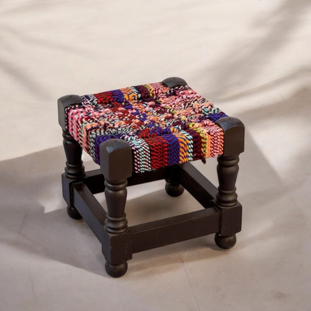 5 Rajasthani Chindi Textile Wooden Stool - Image 1