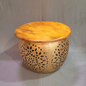 Jodhpuri Modern Wood and Iron Golden Round Coffee Table
