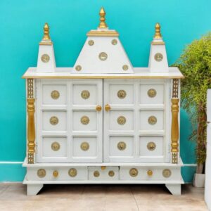White Wooden Pooja Temple Pooja Mandap For Office