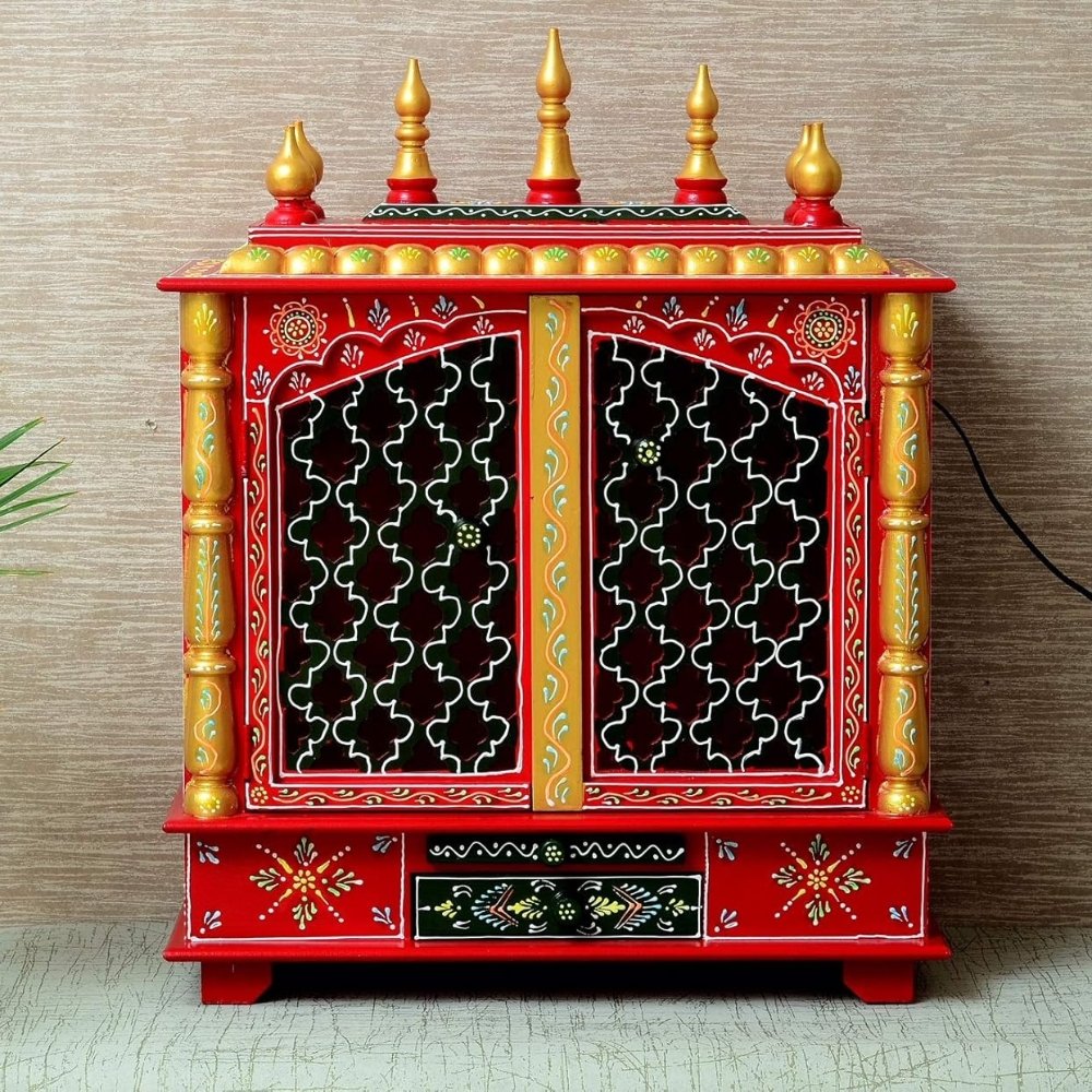 1 Red Hand Painted Wall Mounted Temple - Image 1