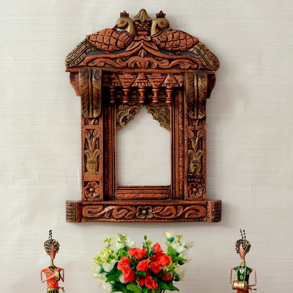 1 Wooden Copper Color 24" Peacock Jharokha - Image 1