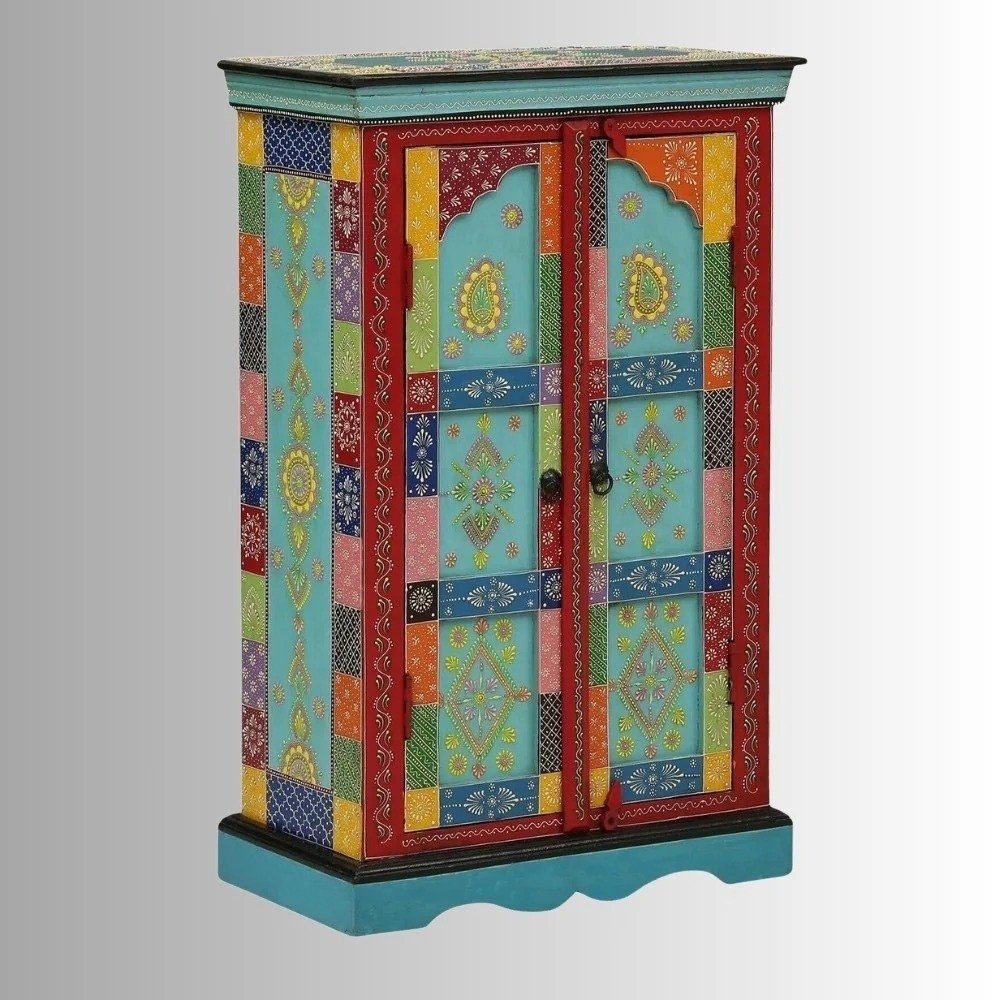 1 Rajasthani Handpainted Wooden Cabinet for Home - Image 1