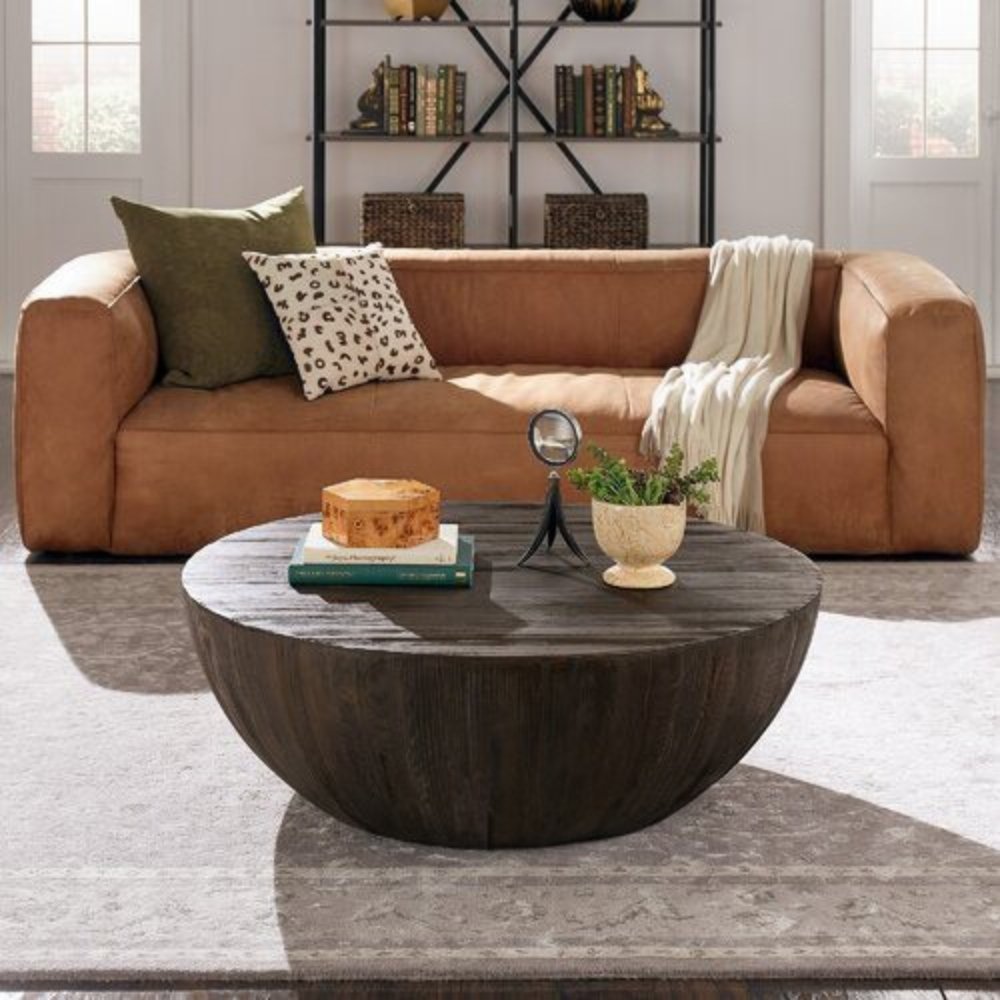Untitled design (4) Wooden Finish Round Drum Coffee Table - Image 1