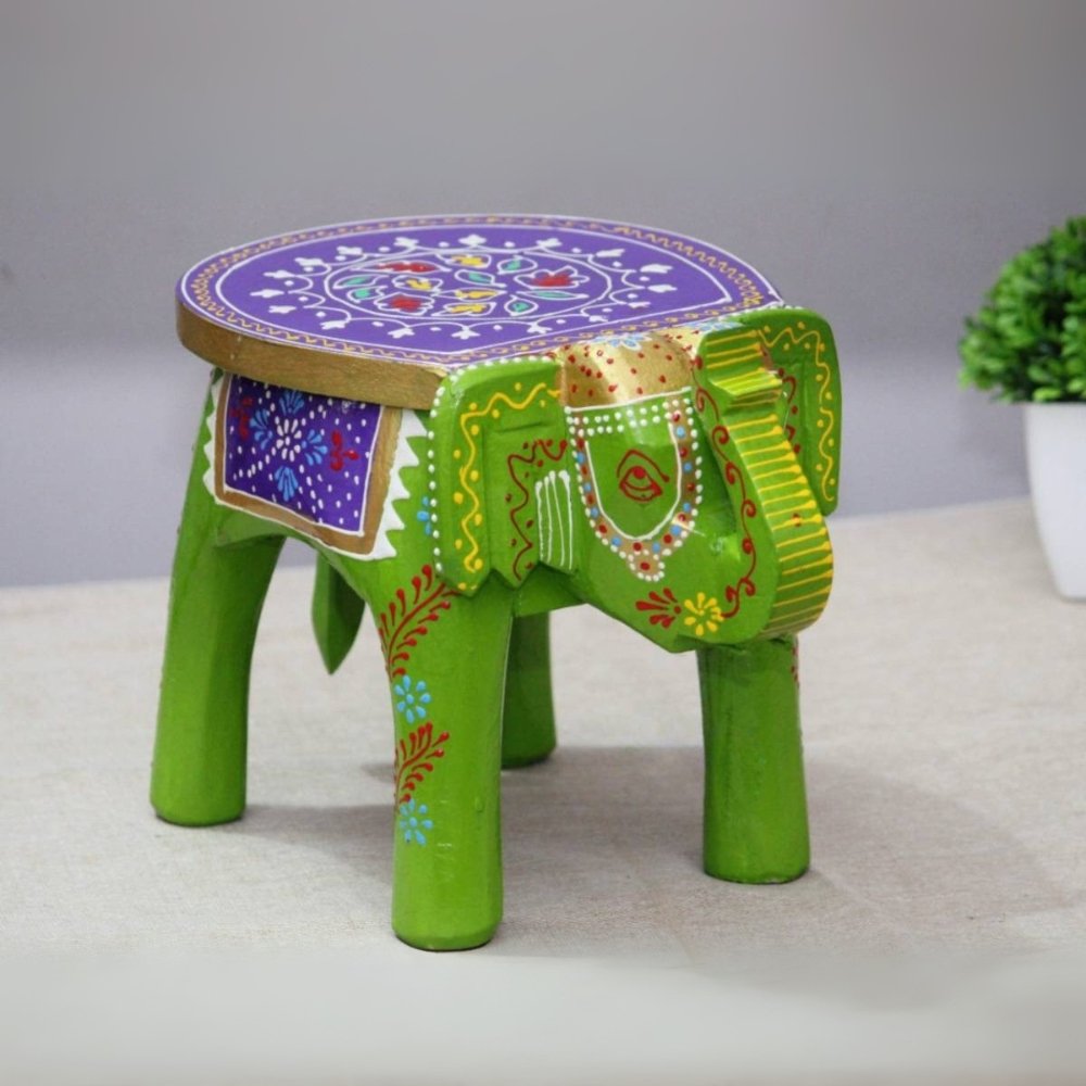 2 Handpainted Green Wooden Elephant for Home Décor - Image 1
