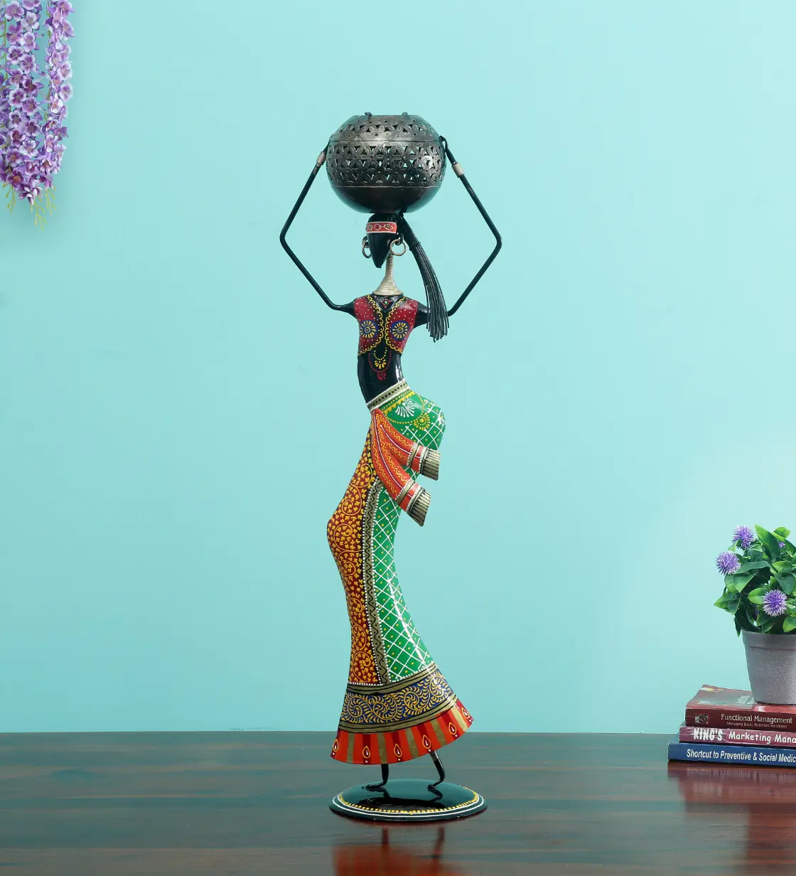 6-7 Decorative Lady Iron Human Figurine with Tealight Holder in Multicolor - Image 1