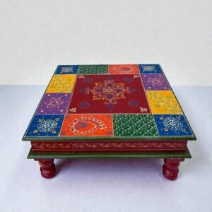 Wooden Square Chowki Bajot for Pooja