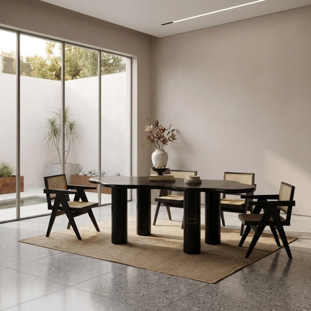 1 The Rajwadi Noir Dining 6 Seater Table Set with Chair - Image 1