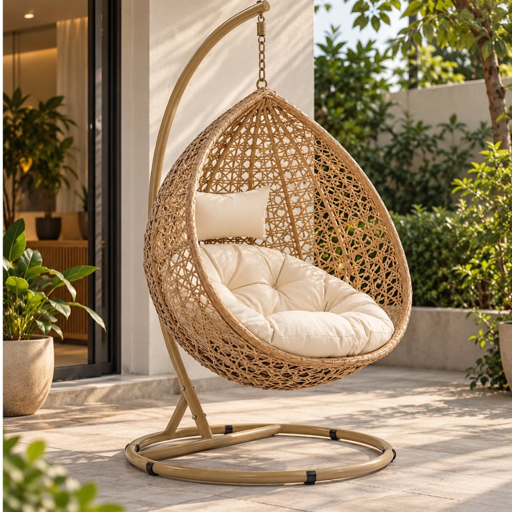 Untitled design (16) Bruko Single Seater Swing Chair with Stand & Cushion - Image 1