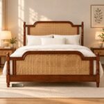 Trubo Solid Wood & Rattan Cane Bed for Bedroom