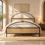 pebelo Solid Wood Rattan Arch Bed