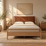 Natural Wooden Modern Leather Bed