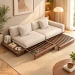 Soft Upholstered Fabric Folding Sofa Cum Bed – Multi-Functional Lounge Sleeper