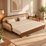 Modern Cane Convertible Sofa Bed for Living Room
