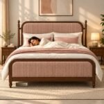 The Rosewood Striped Upholstered Solid Wood Bed for Bedroom