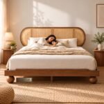 Caddy Wooden Platform Bed with Oval Cane Headboard
