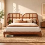 Retro Modern Cane Bed for Bedroom with Headboard