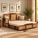 Royal Sofa Cum Bed 3 Seater Sofa Bed with Cane Weaving